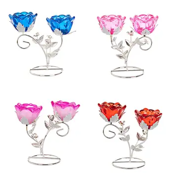 

2019 New Fashion Crystal Candle Holder Double Rose Tea Light Candlestick Holder Centerpiece Wedding Home Decor