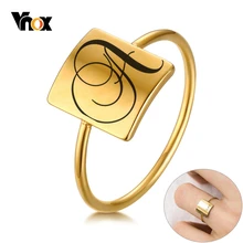 Vnox Minimalist Square Signet Rings for Women Personalized Name Stamp Band Gold Tone Stainless Steel Jewelry Custom Initial Gift