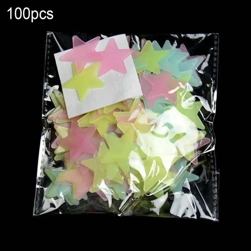 

100pcs 3CM Children Cartoon PVC Luminous Patch Neon 3D Wall Stickers Star Wallstickers Decorative Mural Vinyl Removable Sticker