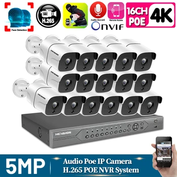 

AI Smart 4K 5MP System 16CH POE CCTV Security NVR Kit HD Sound Audio Record Outdoor IP Camera Surveillance System