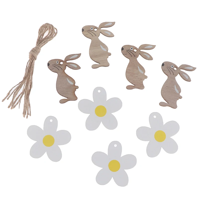 8PCS/Pack Easter Wooden Rabbit White Flower Nordic Style Pendant Ornaments Craft | Дом и сад