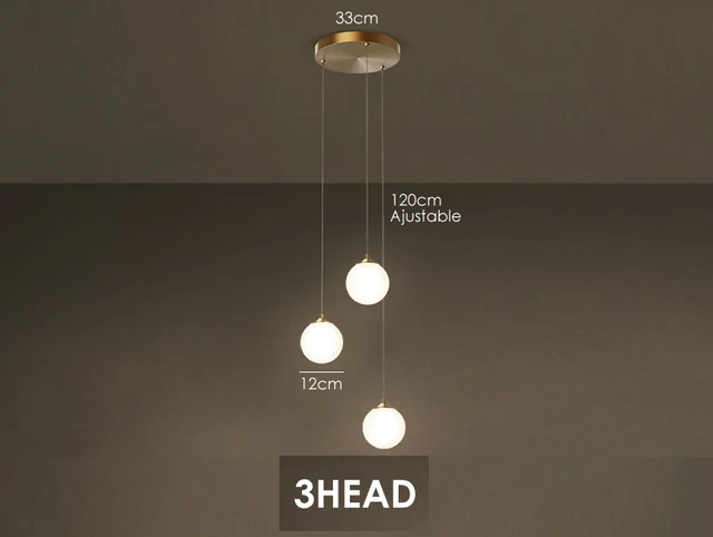 All Copper Aesthetics Glass Ball Chandelier Duplex Apartment Stair Chandeilers Luxury Hotel Villa Lobby Ceiling Hanging Light 3HEAD