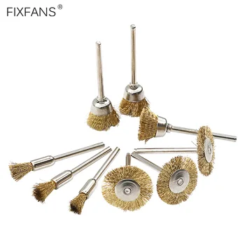 

FIXFANS 9Pcs/Set 3mm Shank Brass Wire Wheel Brush Set Cleaning Rust Deburring Polishing Rotary Tools for Dremel Accessories