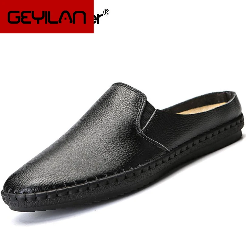 

2019 Summer New Men's Genuine Leather Slippers Breathable Men's Leather Driving Moccasins Men Soft Loafers Designer Sneakers