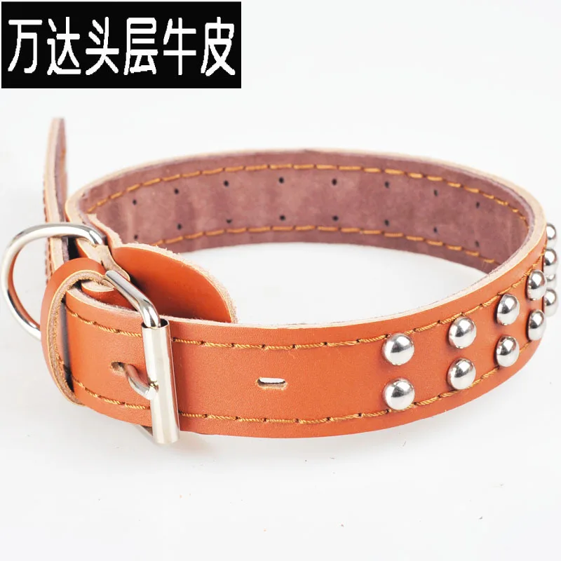 

Cow Leather Collar Genuine Leather Pet Collar Cattle Hide Single \ Double Row Rivets Dog Neck Ring