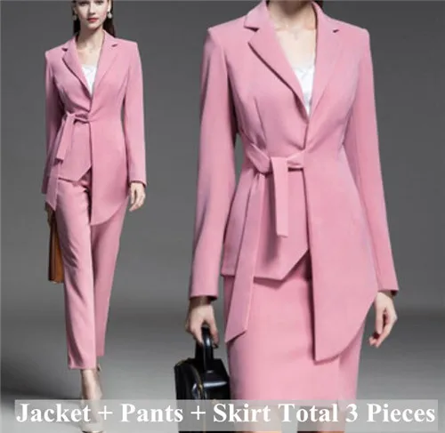 Pink Нарядные Костюмы Женская Элегантная модная офисная Деловая одежда для дам формальная рабочая куртка Блейзер розовый черный комплект из 2 предметов комплект плюс размер - Цвет: Pink