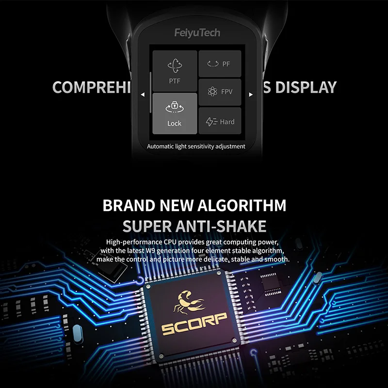 FeiyuTech Feiyu SCORP 3-Axis Handheld Gimbal Stabilizer Handle Grip Display Screen for DSLR Camera Sony/Canon with Pole Tripod