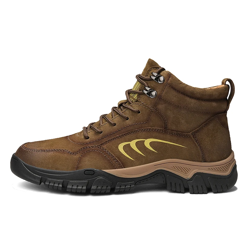 Leather Men Outdoor Hiking Boots Autumn Winter Mens Mountaineering Boots With Fur Trekking Hunting Sneaekrs Mens Trails Shoes - Цвет: Zong-Dan