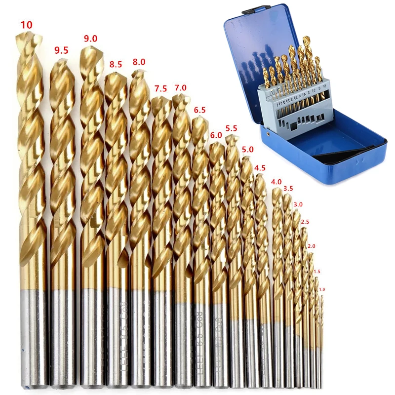

M42 8% High Cobalt Industrial Grade Titanium Coated Twist HSS Drill Bit Set 19Pcs 1-10mm For 304 Stainless Steel Drilling