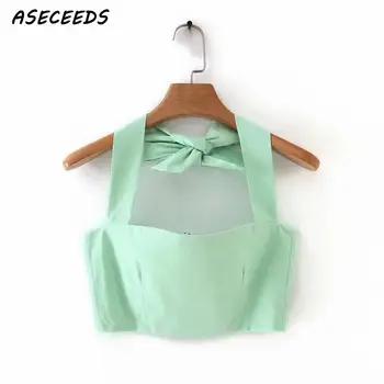 

2020 Summer boho style tank top fashion backless sexy crop top women tops kawaii bow halter top chic streetwear korean clothes