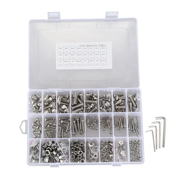

Hot 520 Pcs Stainless Steel Screws and Nuts M3 M4 M5 M6 Hex Socket Head Cap Screws Assortment Set with Storage Box Hex Butto