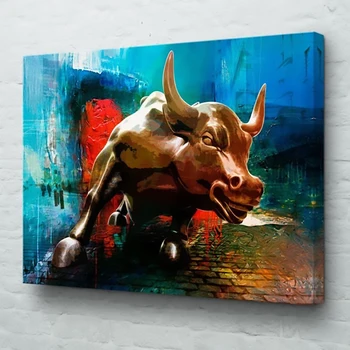 

1 Piece printed Painting CHARGING BULL Framed Canvas Wall Art