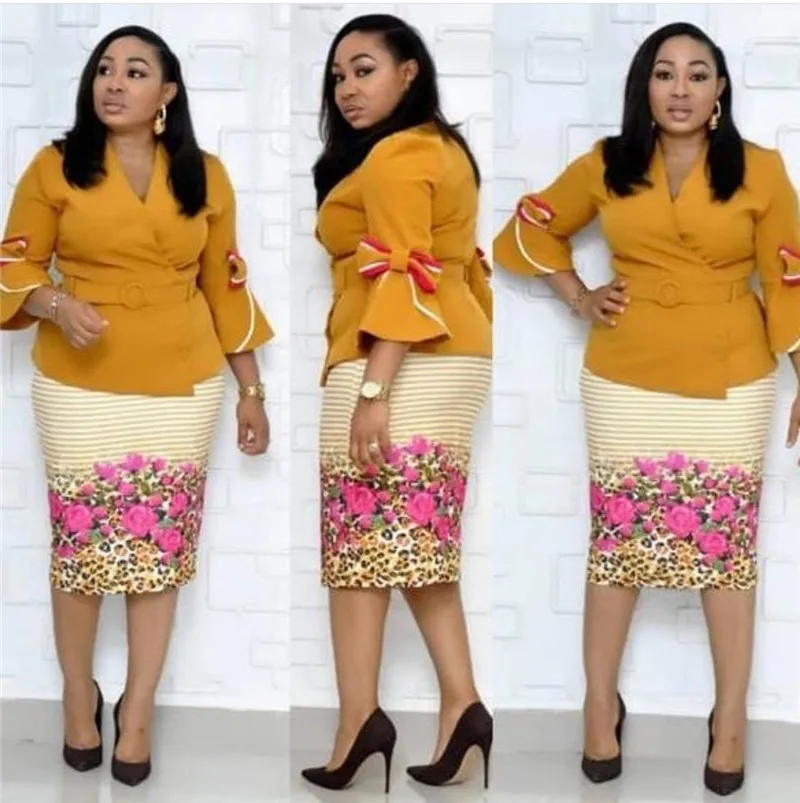 

Two Pieces Jacket Skirt Print Women Dress