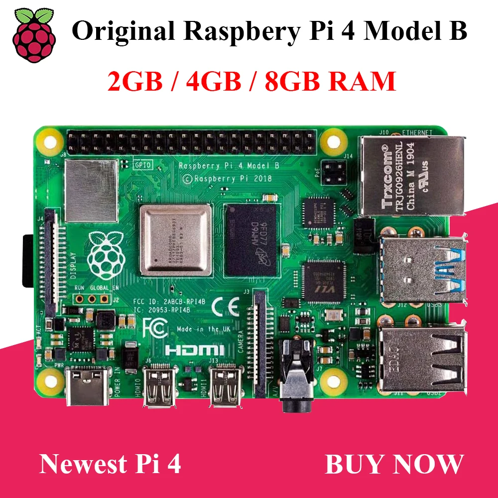 Оригинальный Raspberry Pi 4 Model B 2 ГБ/4 ГБ/8 ГБ ОЗУ WiFi Bluetooth алюминиевый чехол источник