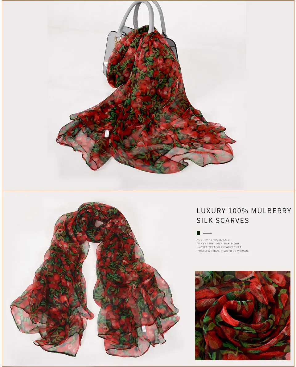 [BYSIFA] цветочный узор женский длинный шелковый шарф палантин с принтом 170*105 см Модный розовый красный бренд Шаль из чистого шелка для осени