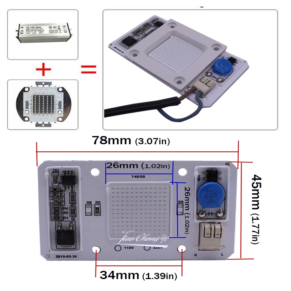 50 Вт светодиодный COB УФ лампа чип Smart IC 110 В/220 В нм 400нм DOB AC Ультрафиолетовый+ радиатор+ 12 В 1.25A Светодиодный источник питания