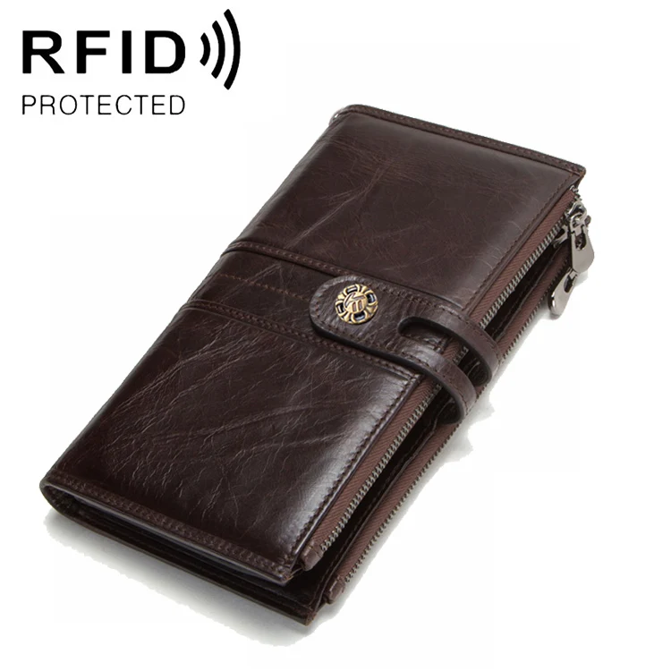 RFID мужской бумажник с двойной молнией кожаный длинной застежкой для мужчин