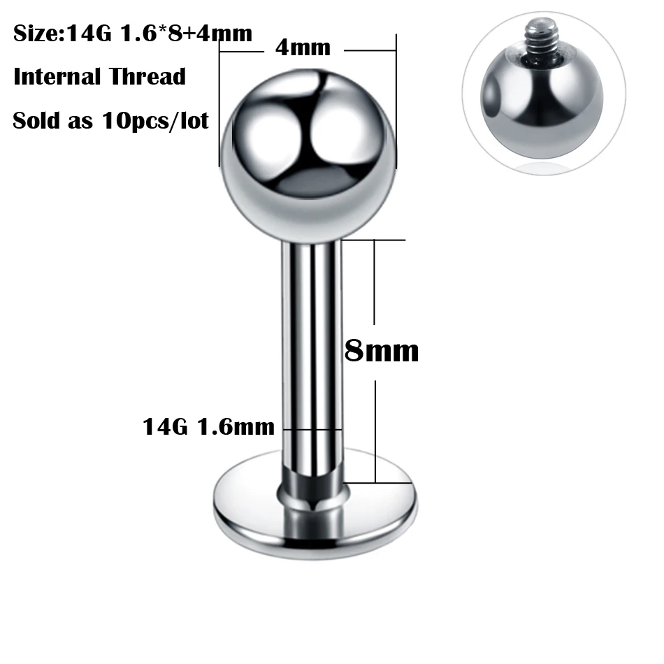 10Pcs/20Pcs/50Pcs G23 Titanium Labret Piercing Internal & External Design Lip Piercing Labret Stud Cartilage Helix piercing jewelry body piercing earrings ear piercing jewelry metal jewelry body piercing jewelry body jewelry