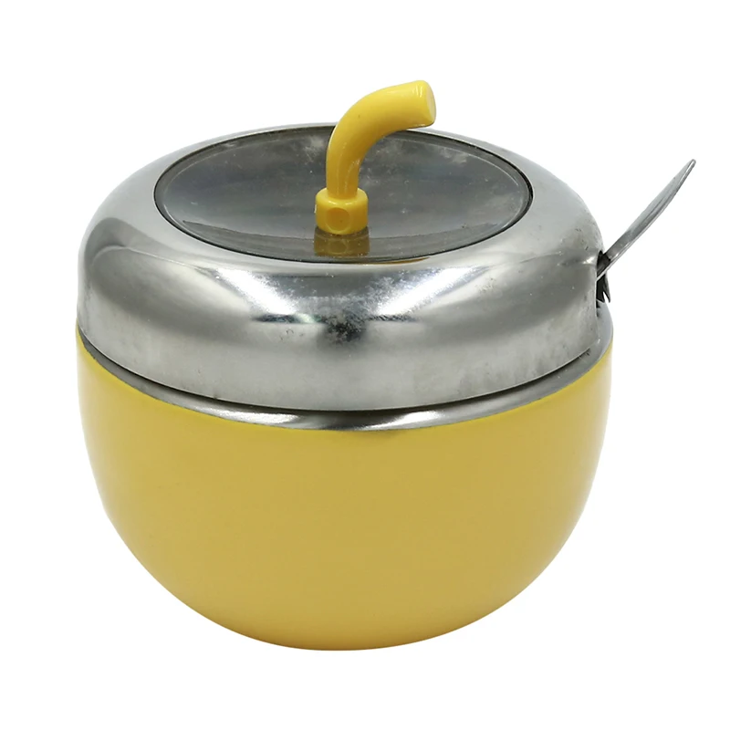Apple yellow Горячая Распродажа, сахарница из нержавеющей стали в форме яблока, банка для приправ, горшок для приправ, контейнер для специй, канистра с крышкой и ложкой - Цвет: Apple yellow
