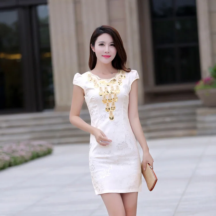 

Oriental Cheongsam 2018 WOMEN'S Dress New Style Embroidered Stand Collar Retro Frog Slim Fit Improved Cheongsam