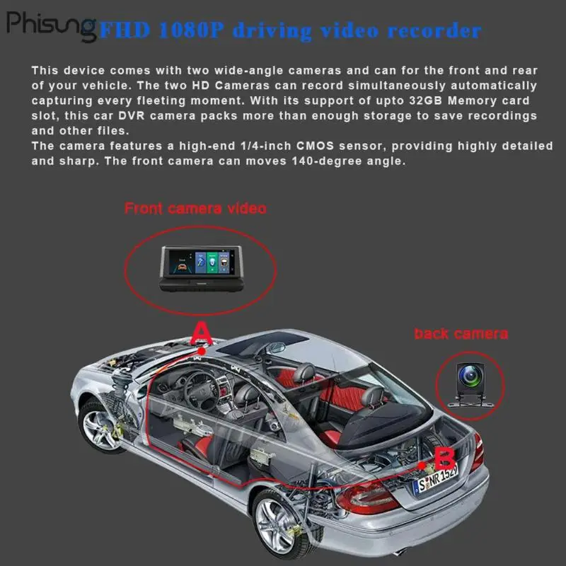 Phisung E02 8 дюймов Автомобильный видеорегистратор сенсорный 4G WiFi Android 5,1 Full HD 1080P Автомобильный видеорегистратор камера видео регистратор gps ADAS двойной объектив видеорегистратор
