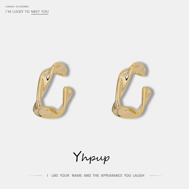 Yhpup Мода Нерегулярные искажения минималистский серьги-гвоздики, темпераментные очарование металла золота 925 золотые серьги Для женщин вечерние ювелирные изделия