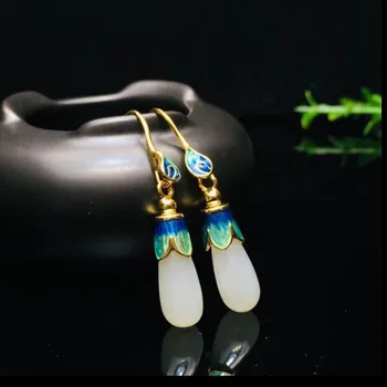 

Chinese S925 Sterling Silver Natural Hetian White Jade Inlay Magnolia Enamel Process Hook Earring Jewelry For Women Fine Jewelry