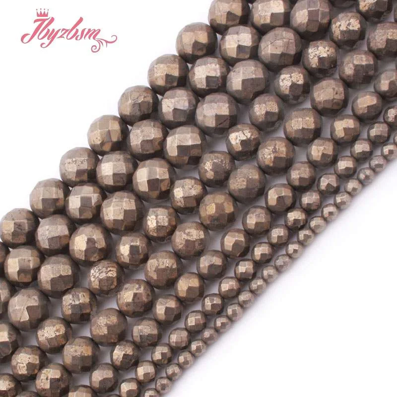 

2,3,6,8,10mm Faceted Round Silvers Gray Pyrite Loose Beads Natural Stone Beads For DIY Necklace Bracelets Jewelry Making Str 15"