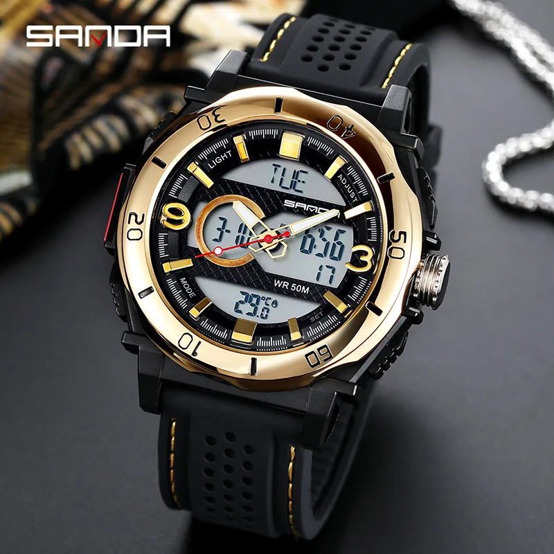 

Outdoor Sport Watch Men Waterproof Temperature Display Silicone Strap Digital Watch Calendar Drop Proof Electronic Watch Relogio