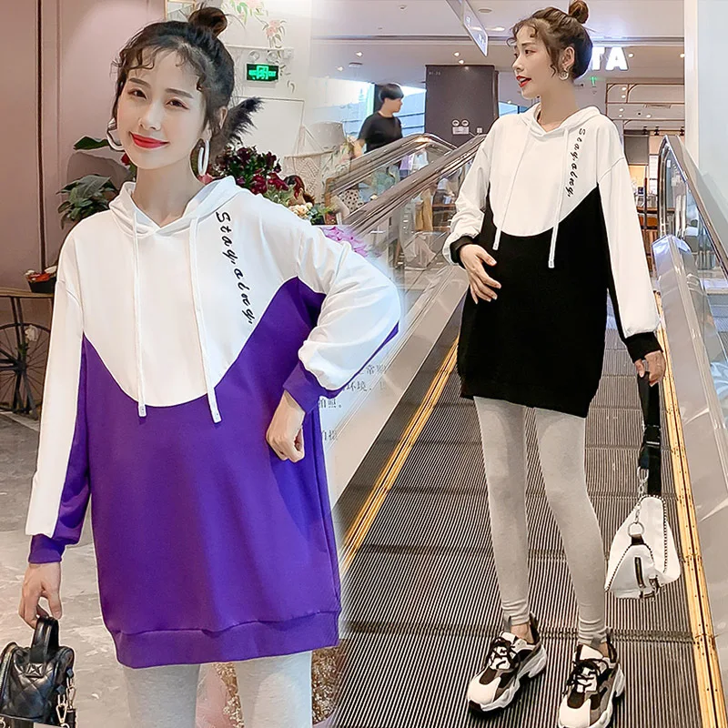 

Pregnant Women Hoodie Female Spring Autumn Tide Mom Casual Mid-length Fashion Loose And Plus-sized Dress Maternity Clothes Embro