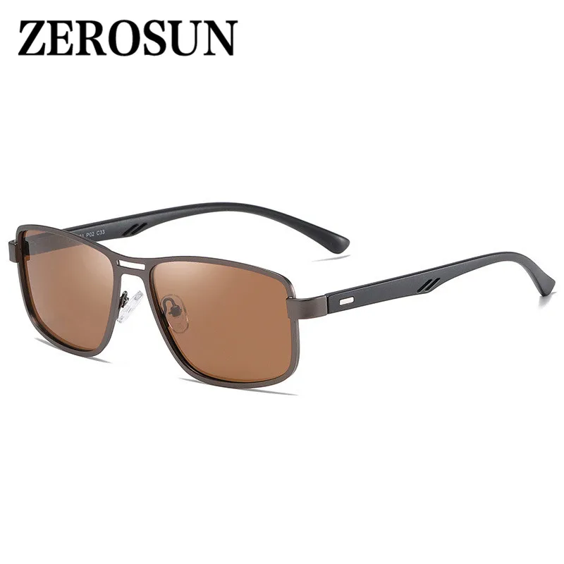Zerosun, поляризационные солнцезащитные очки, мужские, прямоугольные, солнцезащитные очки для мужчин, TR90, для вождения, рыбалки, ультра-светильник, солнцезащитные очки для мужчин - Цвет линз: brown