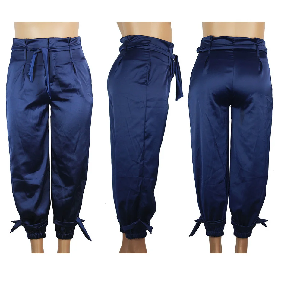 Pants Women High Waist Big Size Tether Trousers Loose Plain Blue Autumn Fall New Fashion High Street Bottom Pants Plus Size Hot