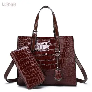 

2 Sets Casual Totes Bag For Women PU Leather Classic Simple Crocodile pattern Handbag Designer Fashion Composite Shoulder Bag