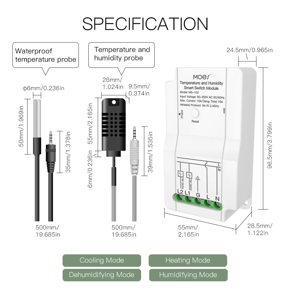 Tuya WiFi Smart Temperature Humidity Switch Module Sensor Dual Relay Smart Life
