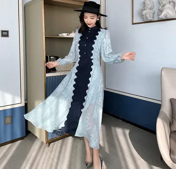 

HAMALIEL Elegant Women Runway Midi Dress 2020 New Spring Hit Color Printing Lantern Sleeve Party Dress Fashion Holiday Vestidos