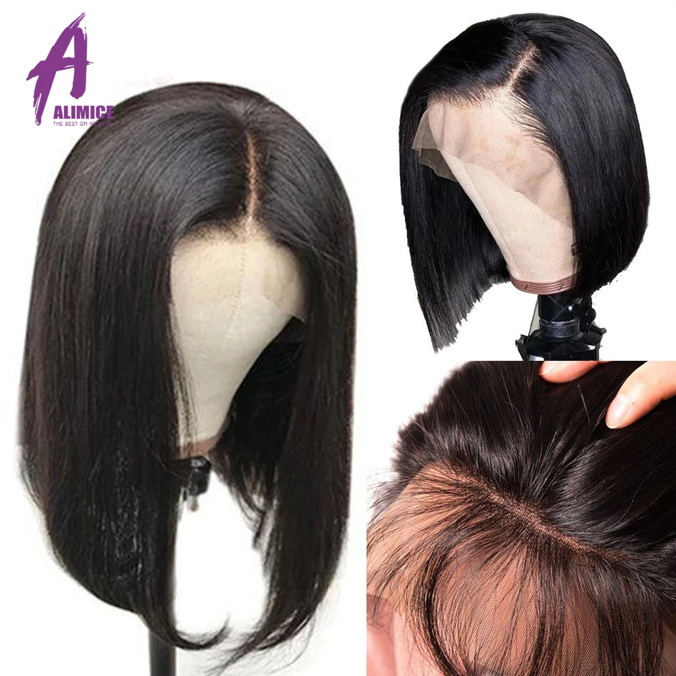 Alimice короткие человеческие волосы парики для женщин индийские 13x4 remy на кружеве с