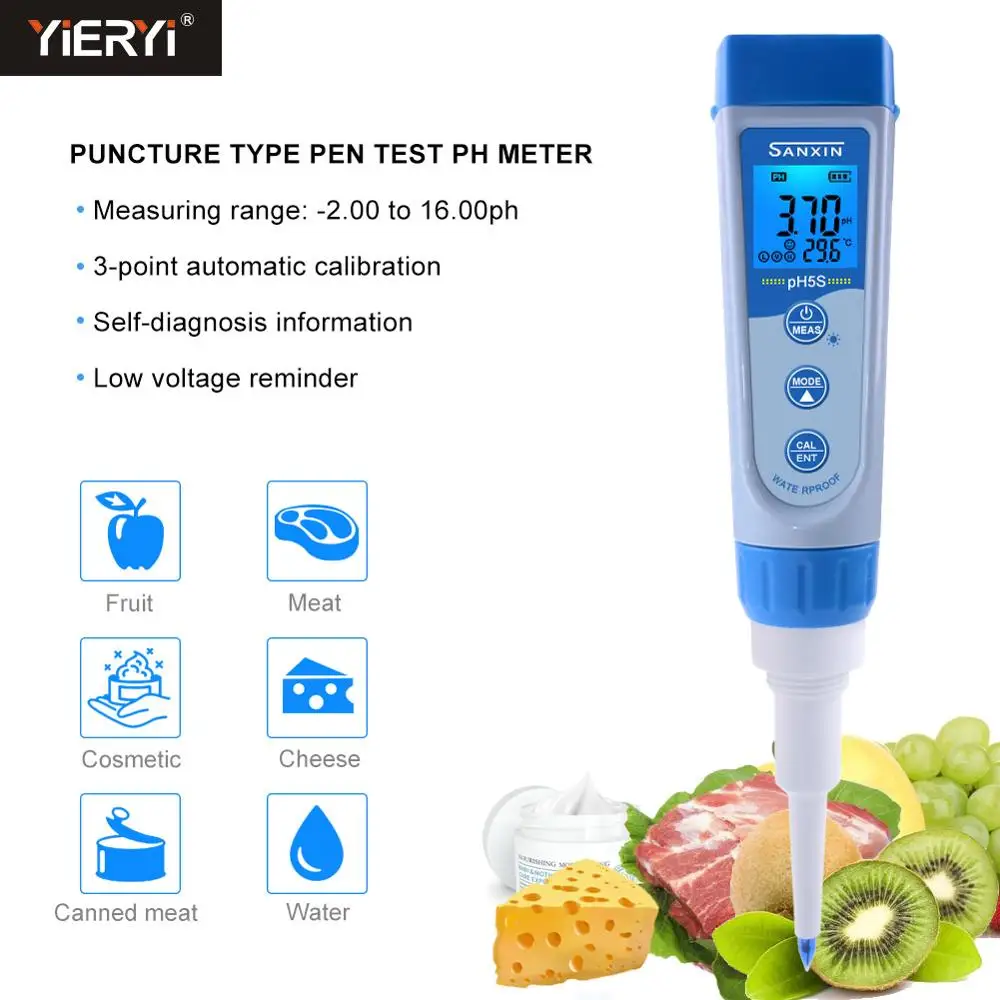 Yieryi pH5S с защитой от проколов ручка тестер PH диапазон: 2 00 ~ 16.00pH Водонепроницаемый