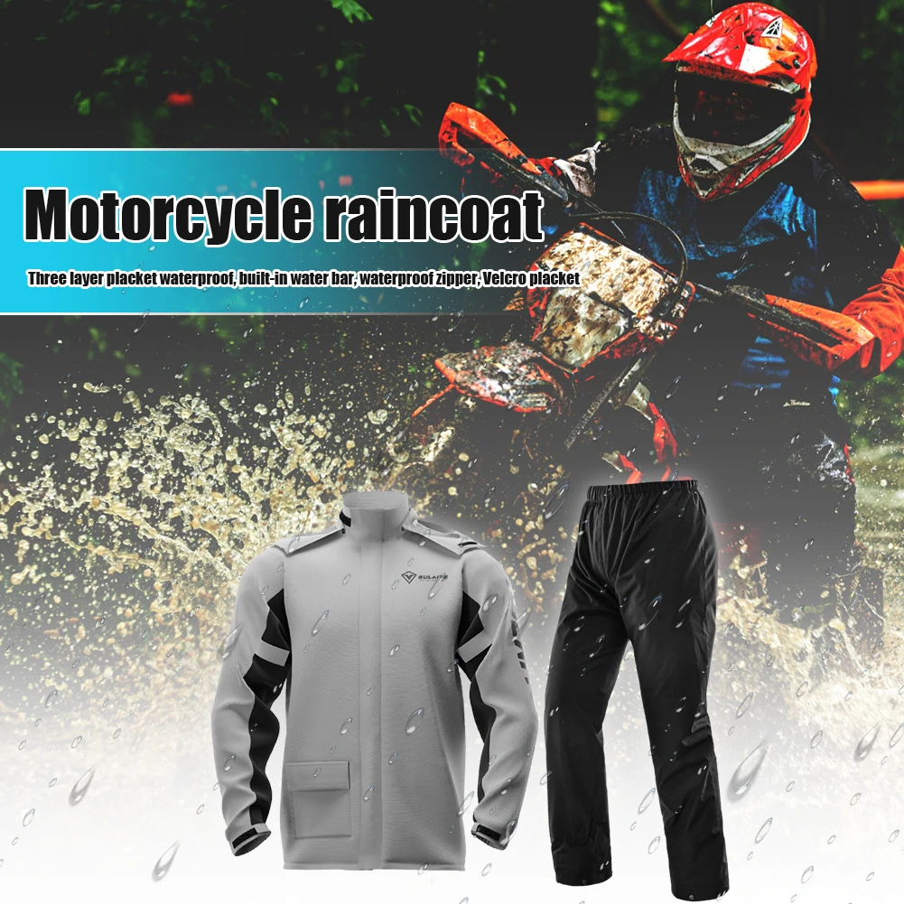 Sulaite Man Reflective Motorcycle Rain Suit Waterproof Rain Jacket + Pants With Shoe Covers Grey/greem