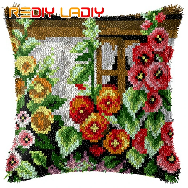 Latch Hook Kits Calla Lily Cushion Cover Pre-Printed Color Canvas Crocheting Arts &amp Crafts Pillow Case Sofa Pillows Home Decor | Дом и сад