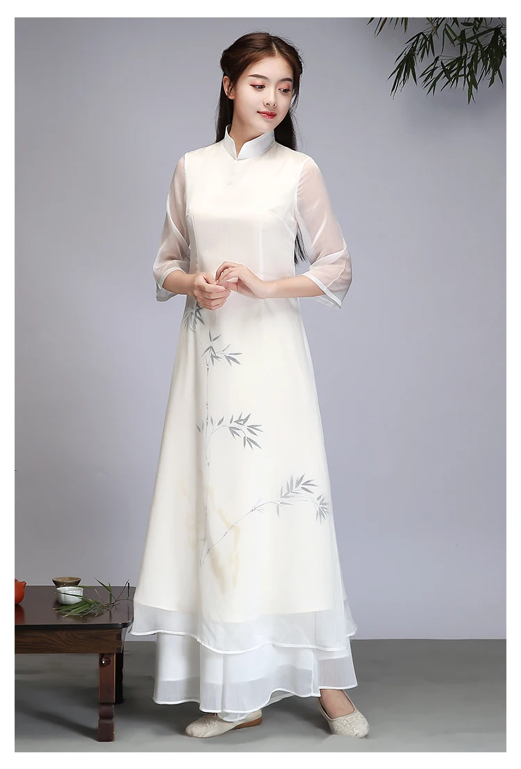 Вьетнамский aodai вьетнамский cheongsam народный стиль элегантное платье для женщин халат+ брюки наборы китайское платье Вьетнам ao dai комплект - Цвет: color1