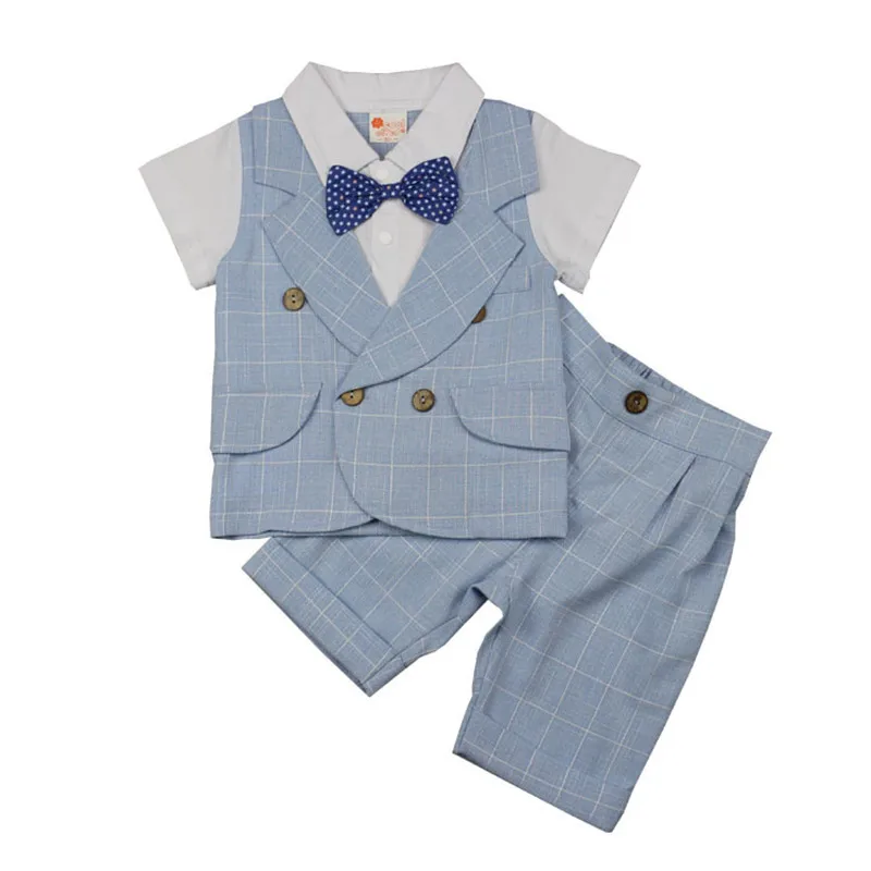 

2PCS/Set summer Infant Baby Boy Gentleman Wedding infant Clothes suit Bowtie Tops Shorts Outfits children Clothing Sets 0-4T
