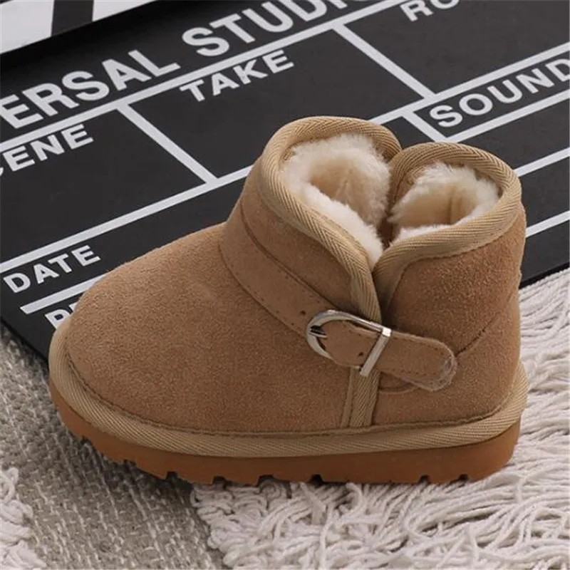 beige Weoneit/детская обувь для малышей; теплые зимние ботинки для детей; плюшевые зимние ботинки на толстой подошве для мальчиков и девочек; размер 21-30 CN - Цвет: beige