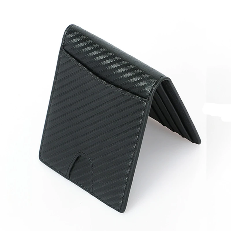 BONAMIE RFID Блокировка мужские тонкие кошельки из углеродного волокна микрофибра тонкий черный держатель для банковской кредитной карты для мужчин простой короткий кошелек - Цвет: Black