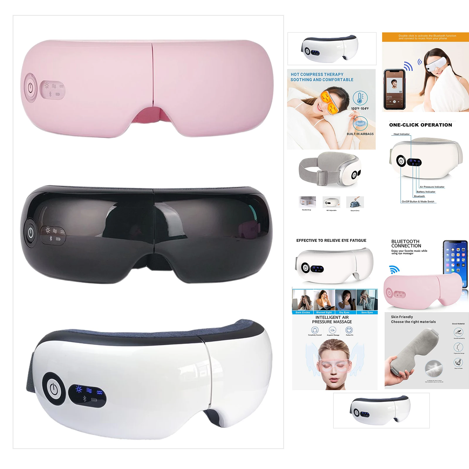 Portable Electric Eye Massager with Heat Air Compression Vibration Wireless and Temple Rechargeable | Красота и здоровье