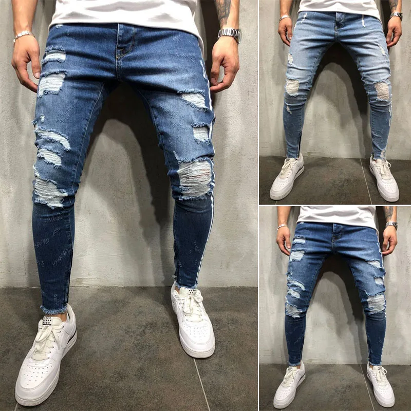 Men Stretchy Ripped Skinny Destroyed Jeans Taped Patch Slim Denim Blue Jean Pants Side Strip Slim Fitn Korean Men Ripped Jeans Men Stretchy Ripped Skinny Destroyed Jeans Taped Patch Slim Denim Blue Jean Pants Side Strip Slim Fitn Korean Men Ripped Jeans