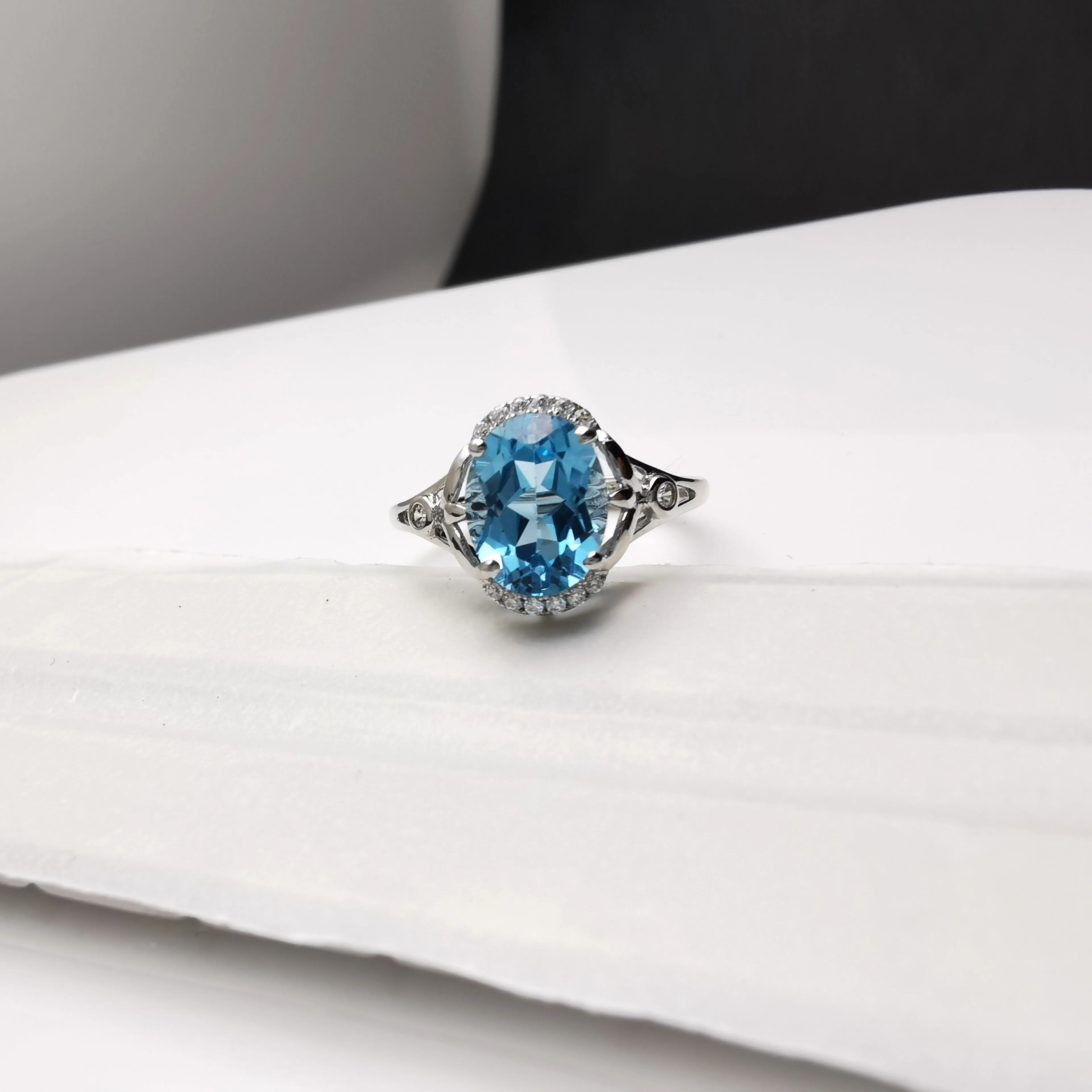 Natural Blue Topaz Solitaire 925 Sterling Silver adjustable Ring for Women Ring Silver 925 Gemstones Jewelry Christmas gift