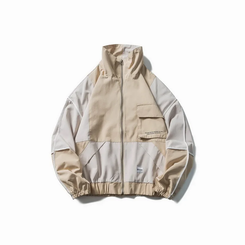 

New Streetwear Spring And Autumn Japanese Men's Color Matching Loose Men Casual Jacket Hip Hop Tooling Youth Tide Brand