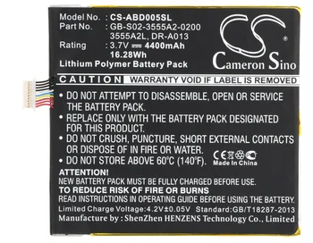 

Cameron Sino 4400mAh Battery For Amazon D01400 kindle Fire,3555A2L DR-A013 E3GU111L2002 GB-S02-3555A2-0200 QP01