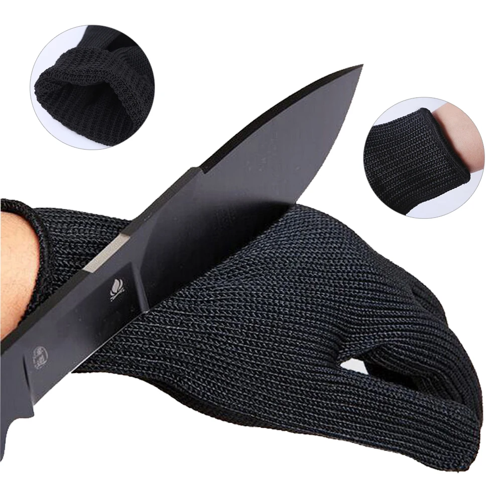 Anti Cut Gloves Protective Gloves Safety Gloves Black Metal Anti-Cut Gloves Level 5 Stainless Steel Wire for Kitchen Butcher