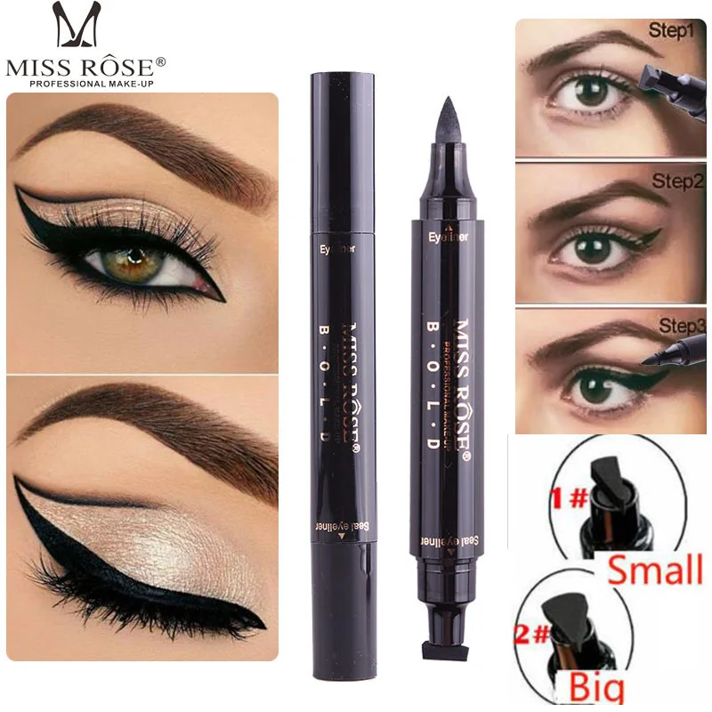 

Double-Headed Seal Black Eyeliner Triangle Seal 2-in-1 Waterproof Eyes Make kit with Eyeliner Pen Stamp Makeup Tool